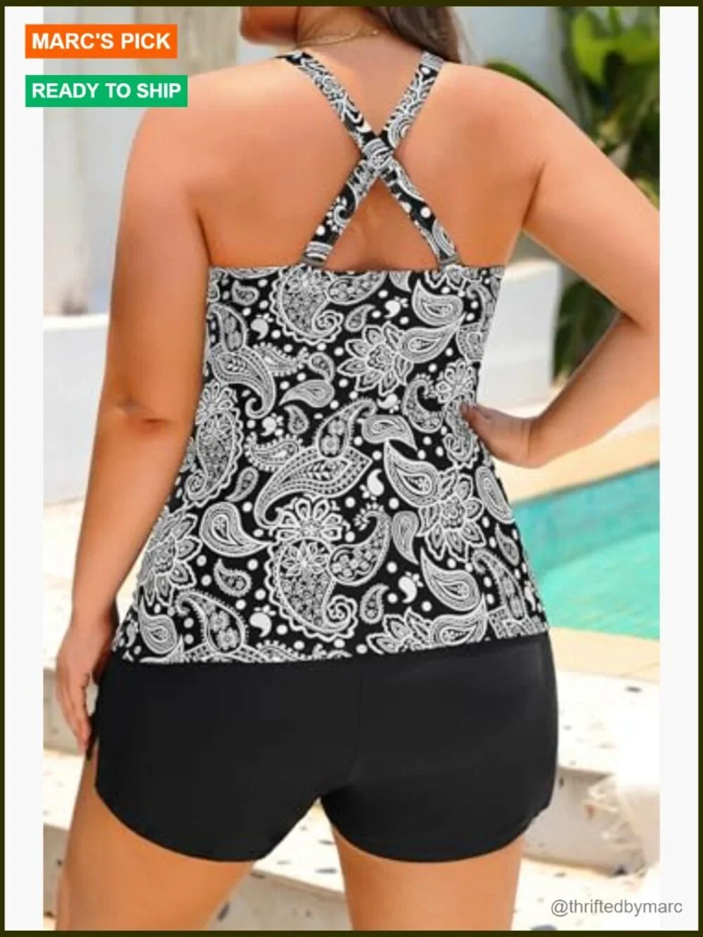 Plus Size Tankini Swimsuit 2 Piece Tummy Control with Pockets